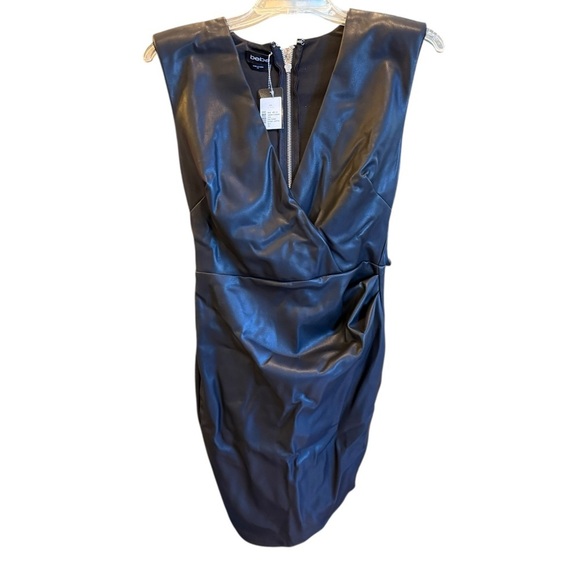 BEBE Women's Vegan Leather Asymmetric Faux Wrap Dress - Size XS - NWT - Picture 5 of 7